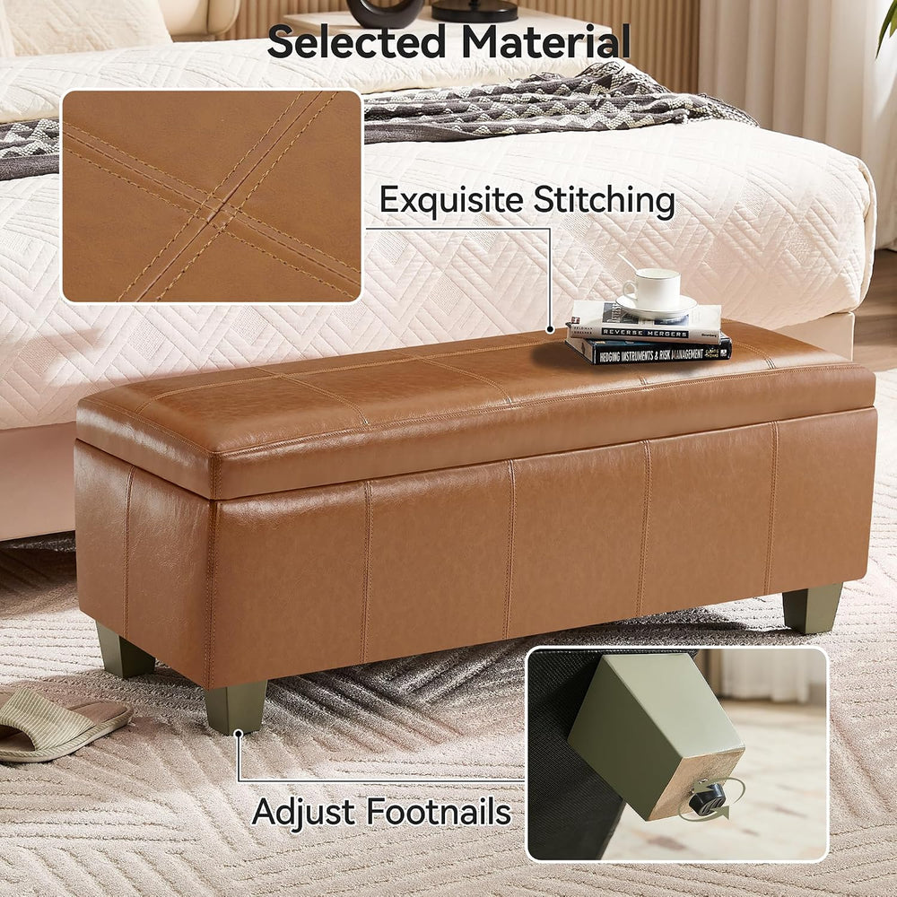 WUTUTUEE 41" Faux Leather Storage Ottoman, Stitch Tufted Rectangle Uphol...