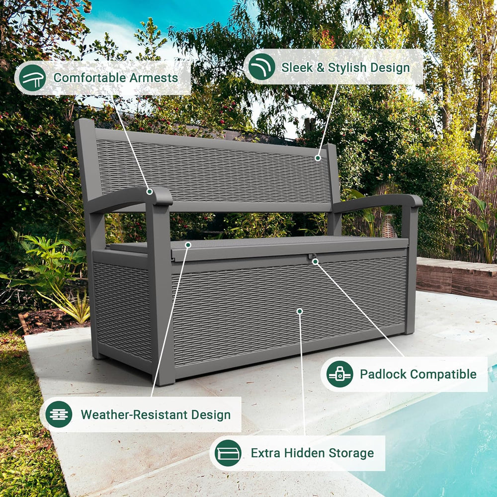80 Gallon Outdoor Storage Box, Resin Patio Furniture with Armrest, Lockable D...