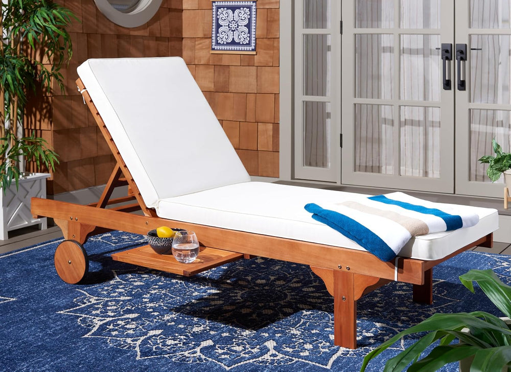 SAFAVIEH Outdoor Collection Newport Natural/ Beige Cushion Built-in Side Tabl...