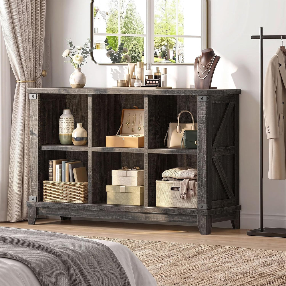 EnHomee Wooden 6 Cube Storage Organizer, Farmhouse Storage for Living Room