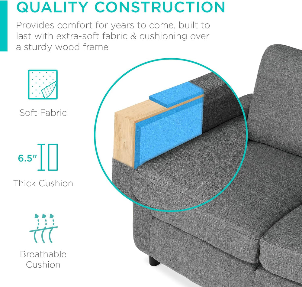 Best Choice Products Upholstered Sectional Sofa for Home, Apartment, Dorm, Bo...