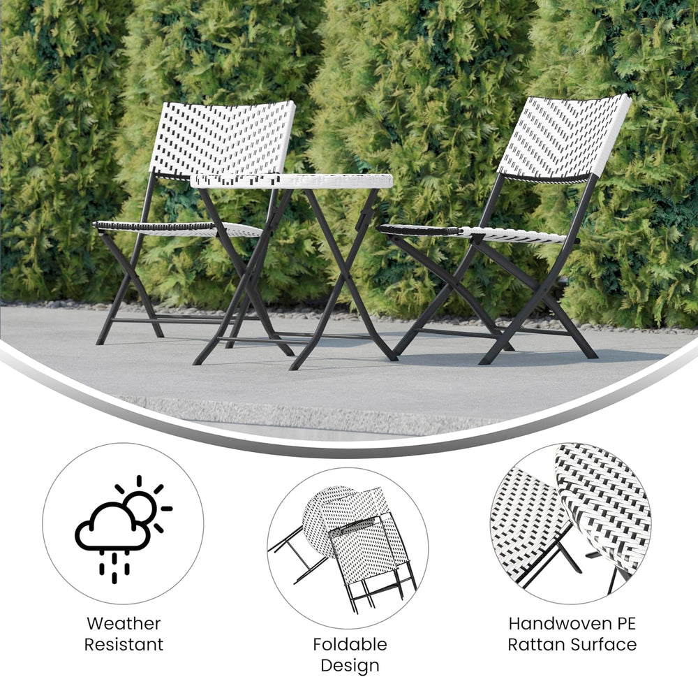 EMMA + OLIVER Black/White Three Piece Folding Bistro Set