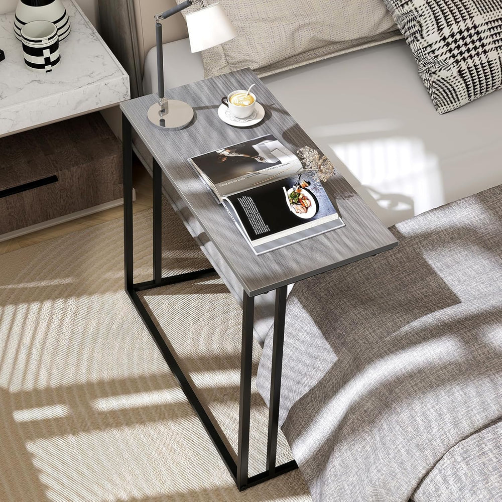C-Shaped Side Table, Modern End Table with Metal Frame, Space Saving Design f...