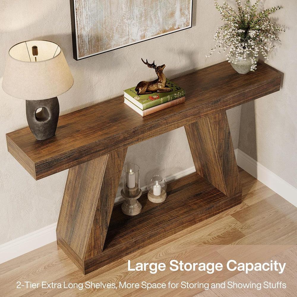 Tribesigns Farmhouse Console Table, 55-Inch Rustic Sofa Table with Storage, I...