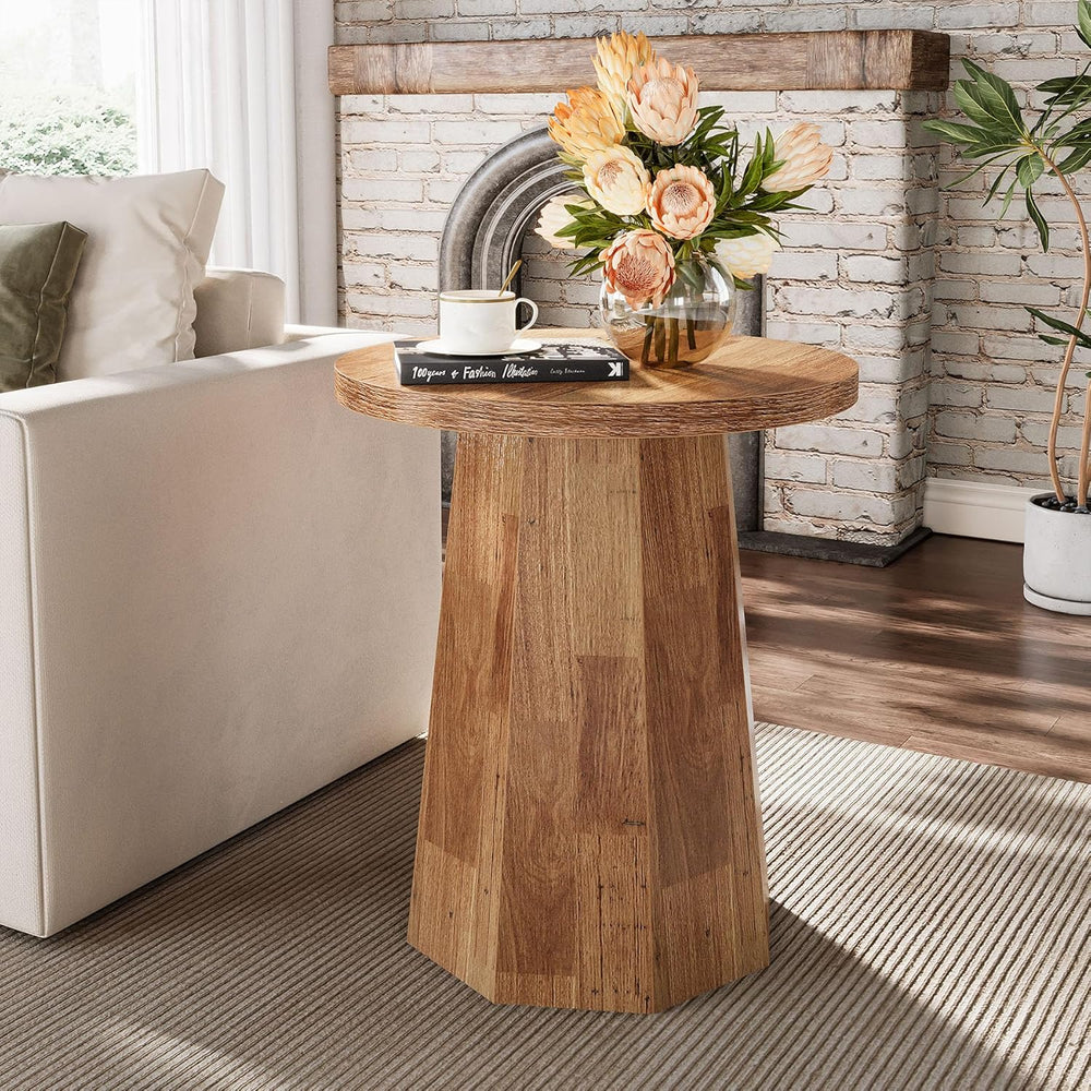 Tribesigns Round Pedestal End Table, Farmhouse Couch Side Table with Octagona...