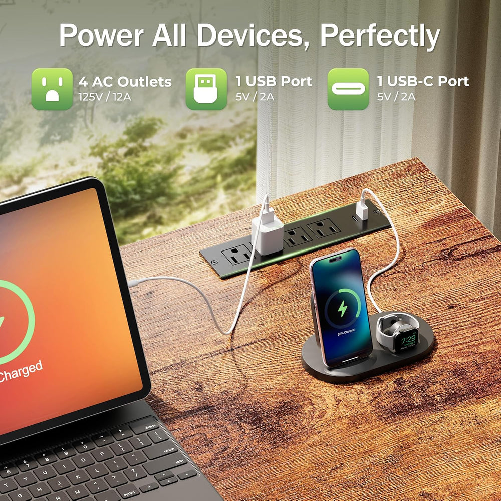 PRAISUN 55.1 Inch Computer Office Desk with Power Outelts and USB-C Port, Rev...