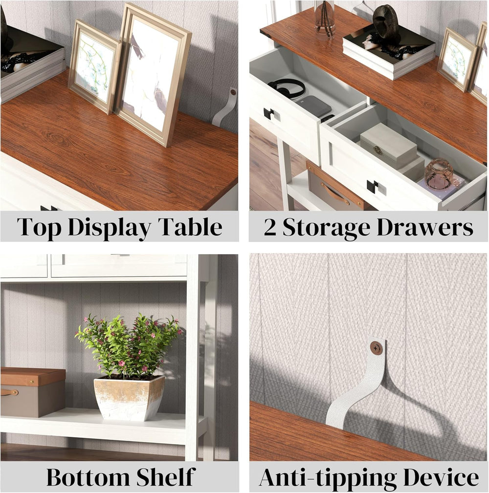 Knocbel Small Console Table with 2 Drawers with Metal Handles, Farmhouse Side...