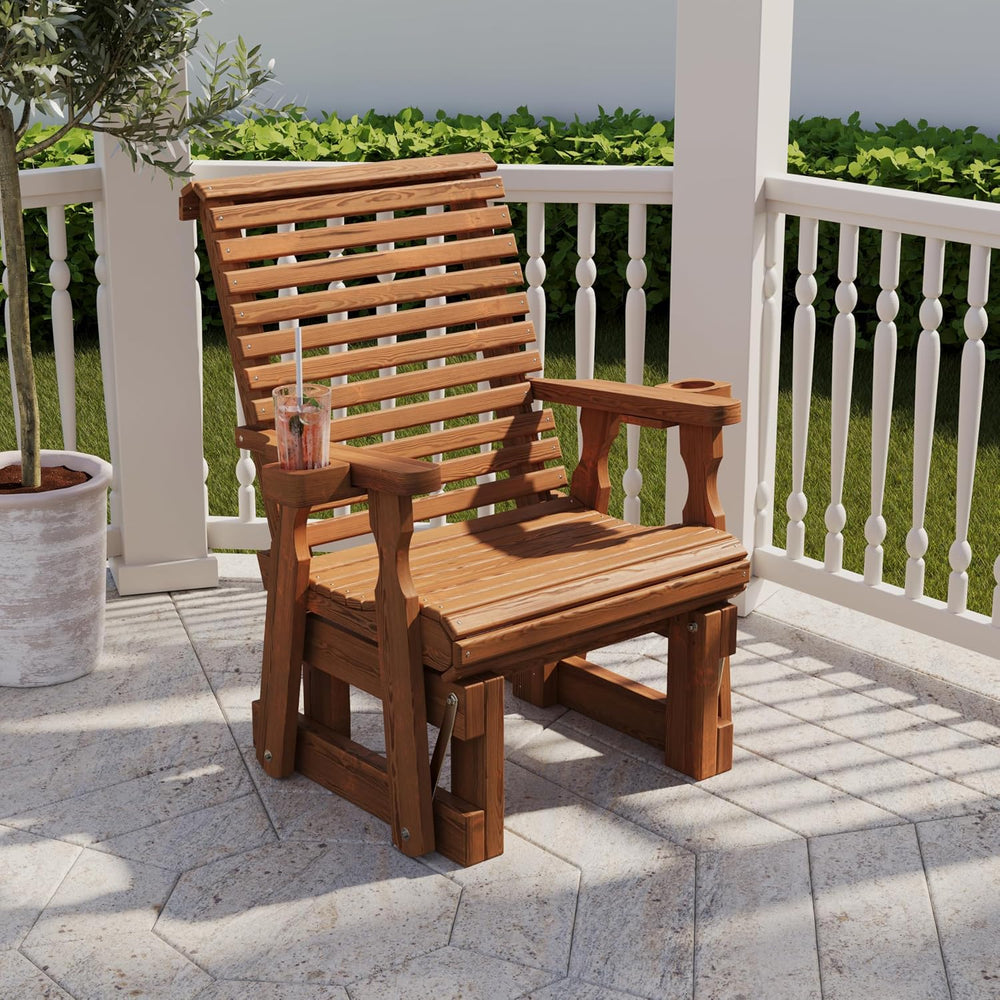 Amish Casual Heavy Duty 600 Lb Roll Back High Back Treated Glider Chair with ...