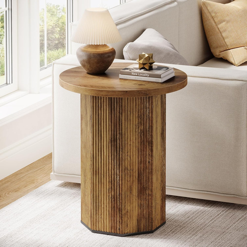 Tribesigns Round End Table, Farmhouse Fluted Side Table with Pedestal Base, W...