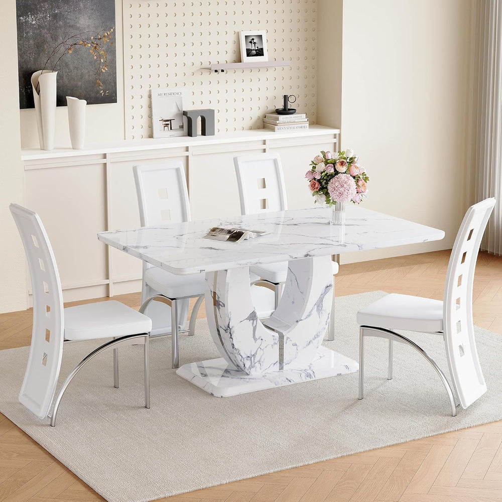 White Dining Chairs Set of 4, Upholstered Kitchen Chairs Set of 4 | Faux Leat...
