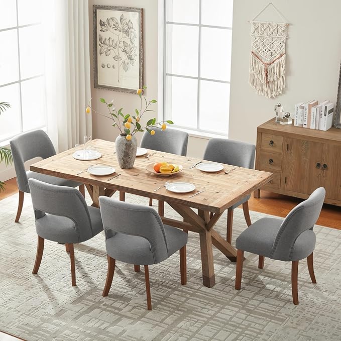 VKNOW Wooden Dining Chairs Set of 6, Modern Fabric Upholstered Dining Room Ch...