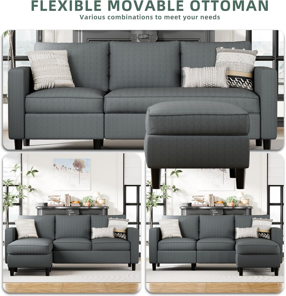 SUNLEI L-Shaped Sectional Couch, Modern Grey Reversible Sectional Sofa with R...