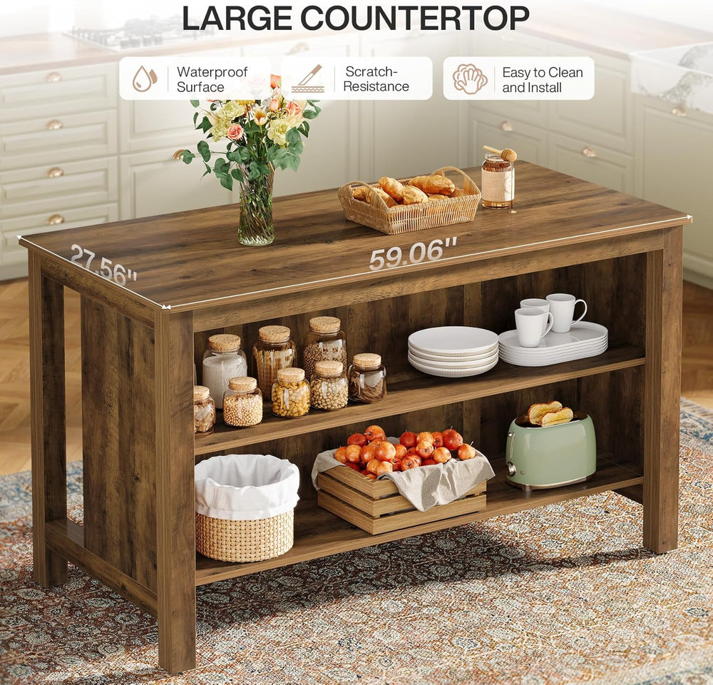 Tribesigns Kitchen Island with Seating and Storage, 59-Inch Large Farmhouse S...