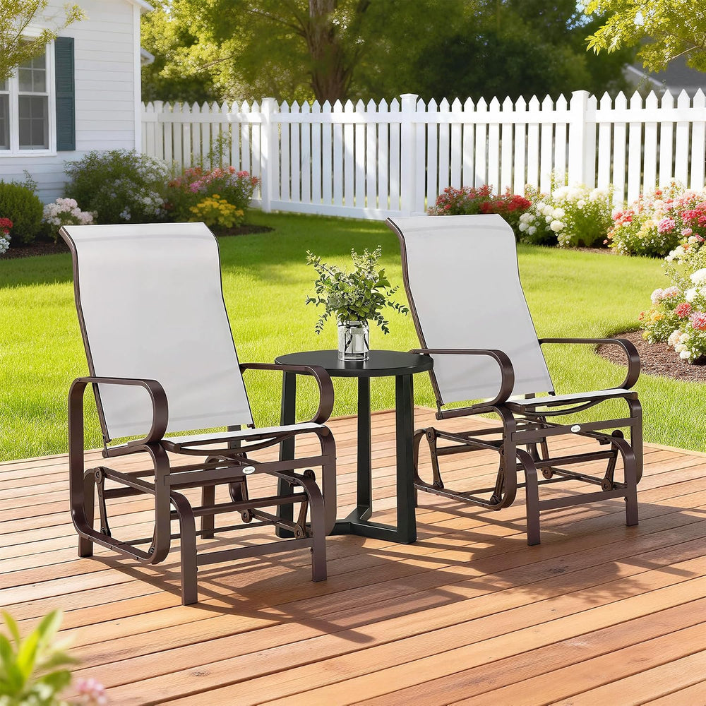 Outsunny Outdoor Glider Chair Set of 2, Smooth Gliding Mechanism, Beige
