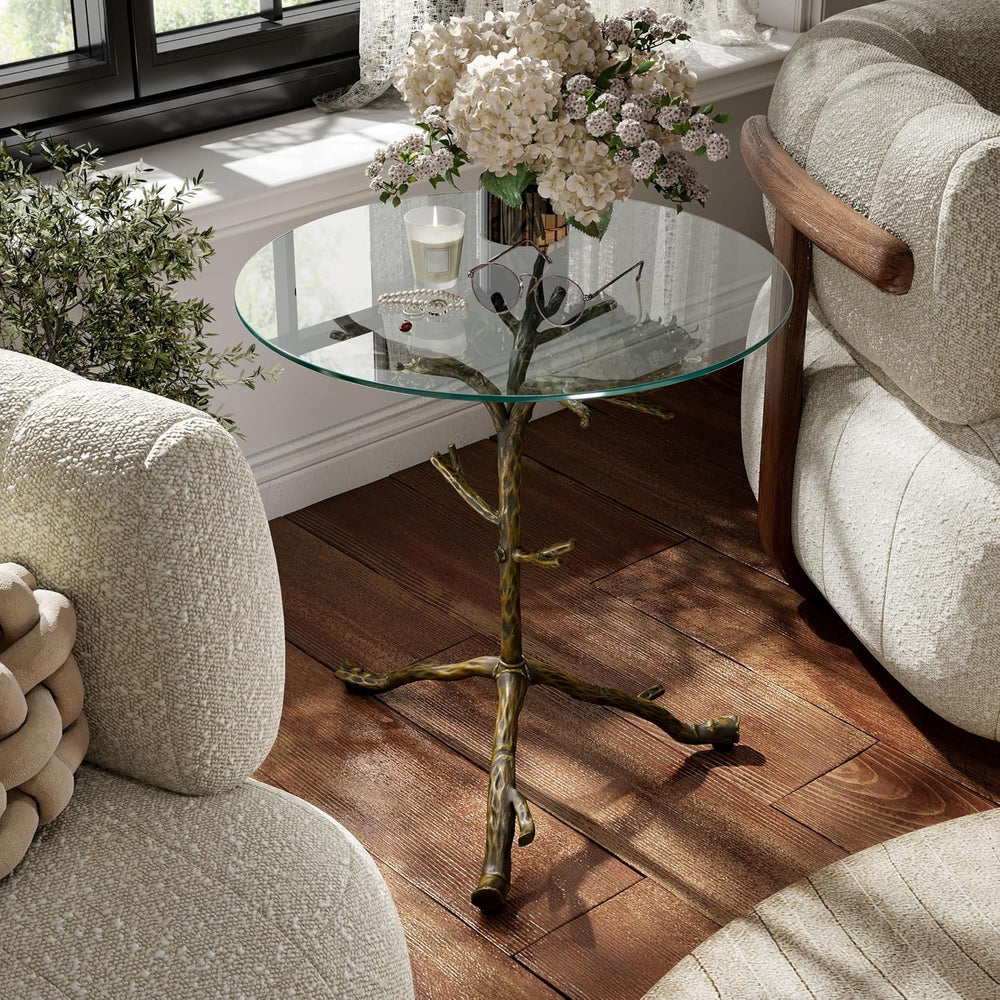 24/7 Shop at Home Lalia Modern Round End Table with Nature-Inspired Branch Ba...