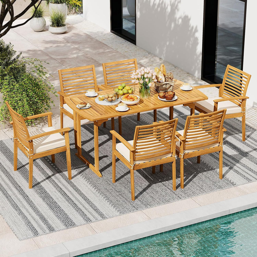 Tangkula Acacia Wood Patio Dining Chairs Set of 4 for Poolside Yard Garden