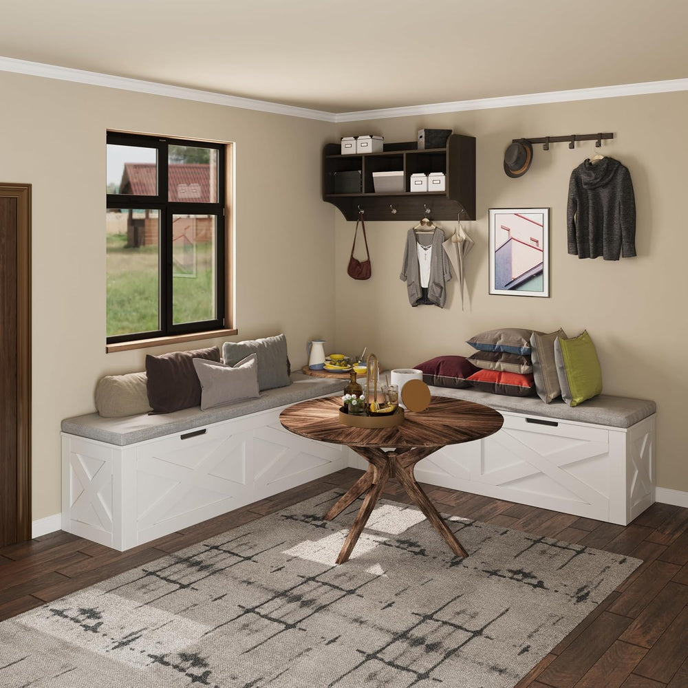 Bobve L-Shape Storage Bench with Cushion, Backless Corner Dining Bench, Kitch...