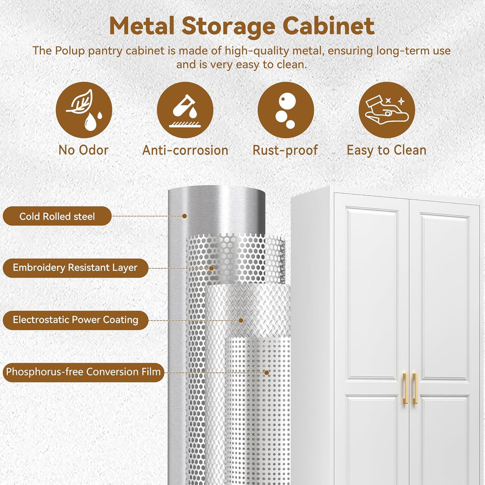Polup 75" Pantry Cabinet, Tall Metal Storage Cabinet with Doors and Shel...
