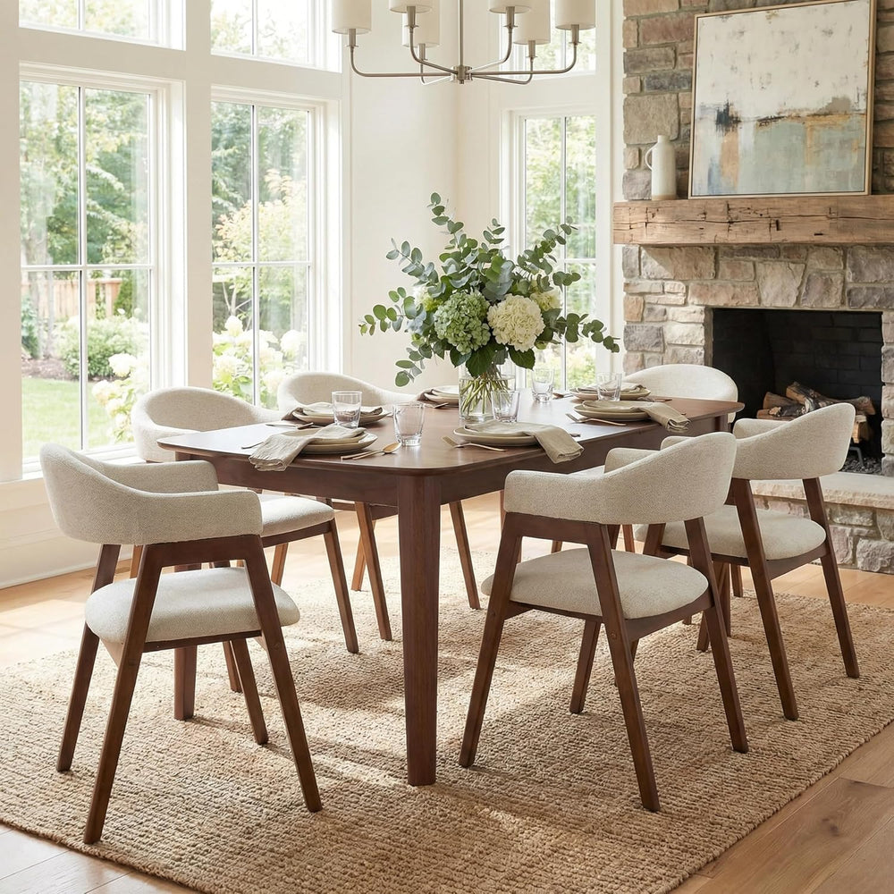 VKNOW Wooden Barrel Dining Chairs Set of 4 with Arms and Curved Back, Beige