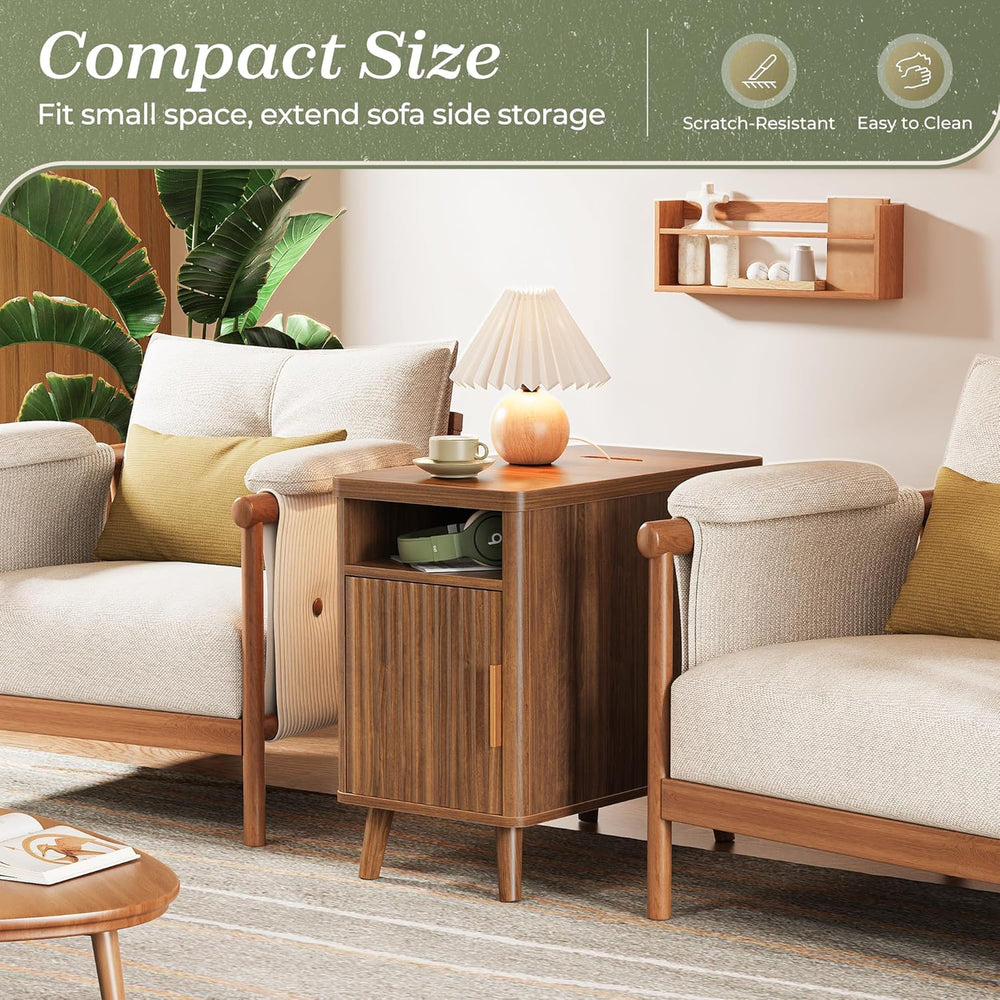 Huuger Narrow End Table with Charging Station, USB-C Port, Fluted Nightstand ...
