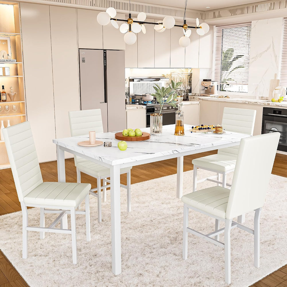 Hooseng Dining Table Set for 4, 5-Piece Faux Marble Dinner Table Set with 4 U...