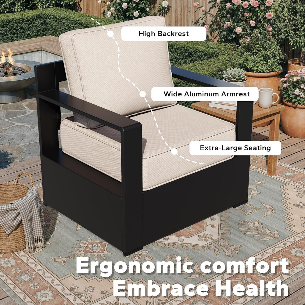 Outdoor Aluminum Furniture, Patio Chairs with 6" Thick Removable Cushion...