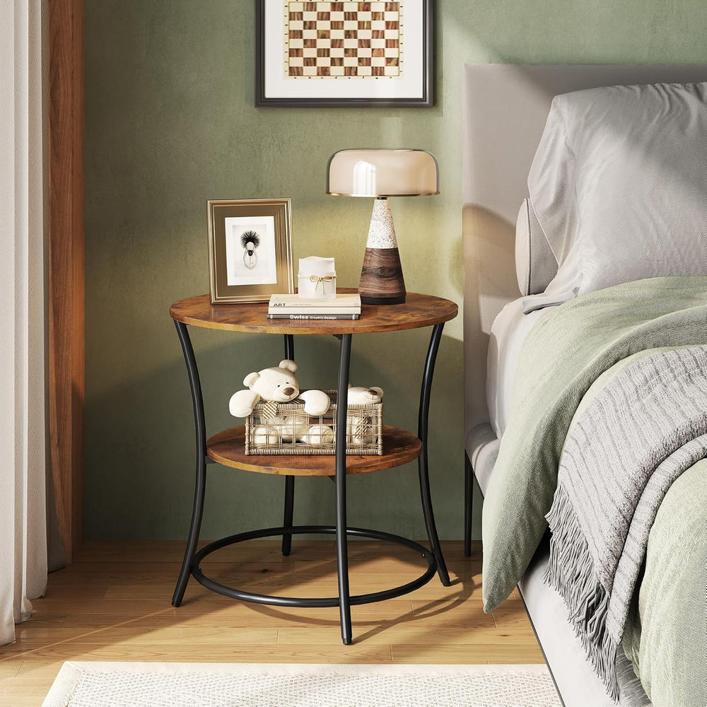 WLIVE Side Table, Round End Table with 2 Storage Shelves for Living Room, Bed...