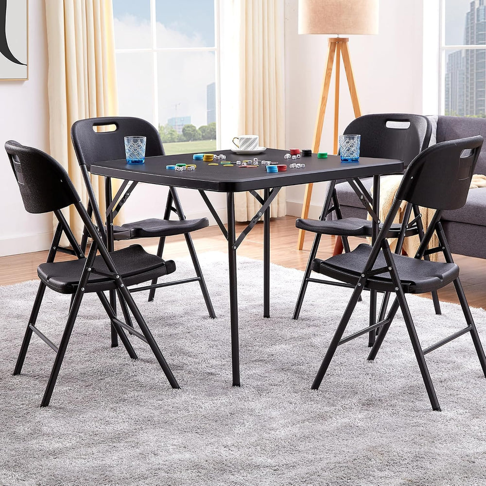 VECELO 5 Piece Folding Card Table Square and Chairs Set, Plastic Tabletop &am...