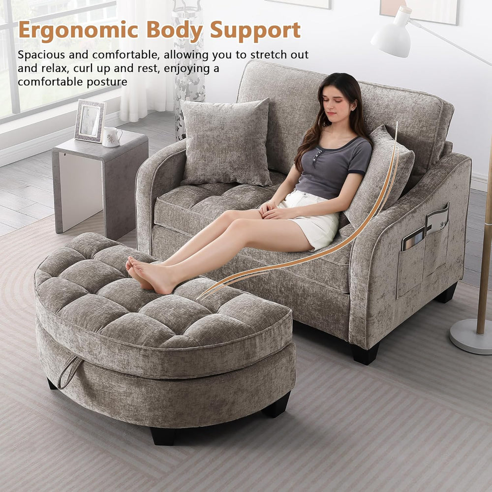 Two-Seater Sofa, Ergonomic and Backrest Design, Ottoman with Storage, Include...