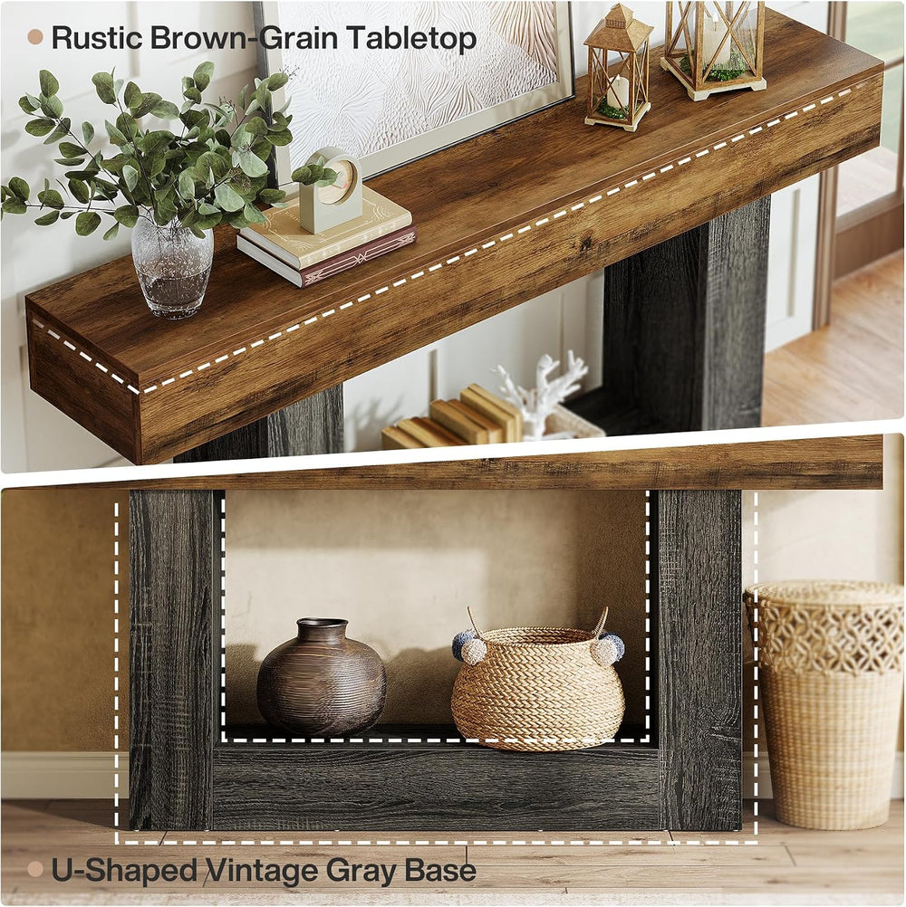 Tribesigns 63-Inch Long Console Table, 2-Tier Entryway Table Sofa Table with ...
