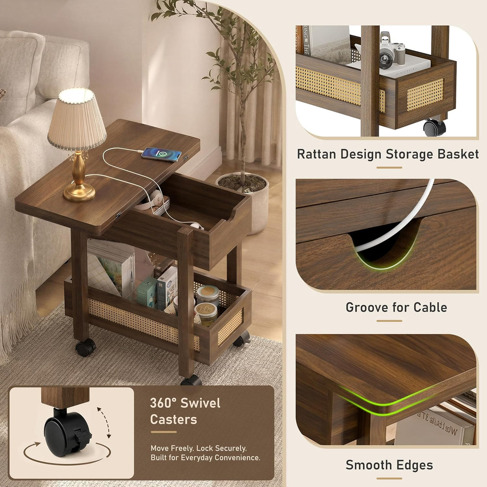 YOSHOOT Flip Top End Table with Charging Station, Narrow Side Table | 13"...