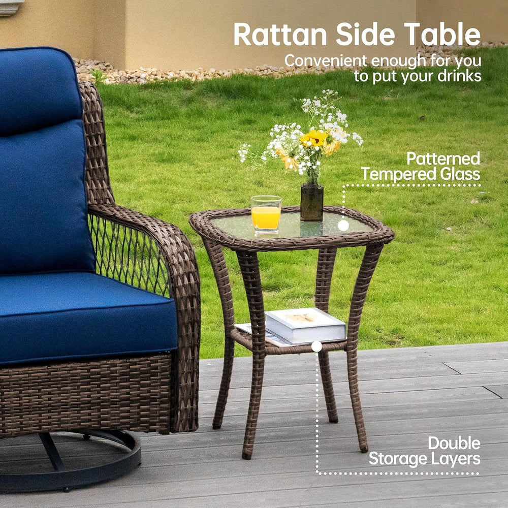 PIZZELLO Outdoor Swivel Rocker Chairs 3 Pieces Wicker Swivel Patio Chair with...