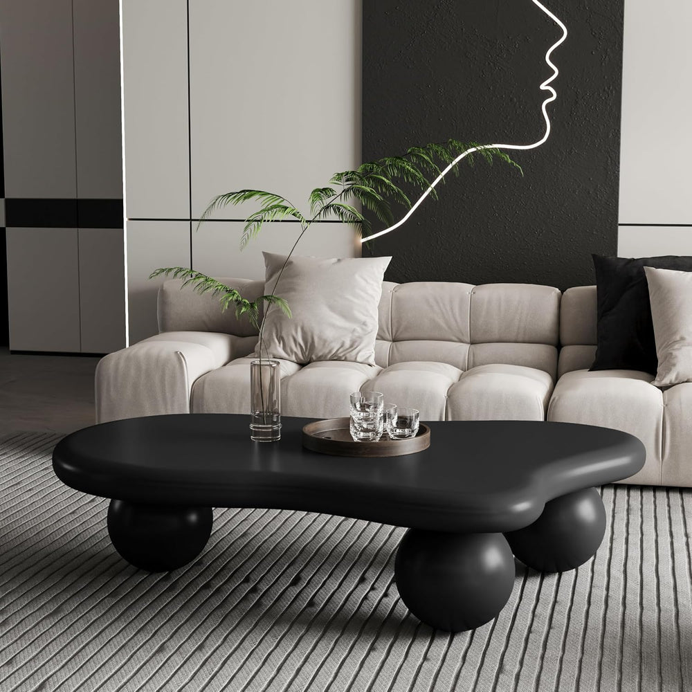 47 Inch Modern Coffee Table,Irregular Cloud Coffee Table with 3 Ball Legs, Ce...