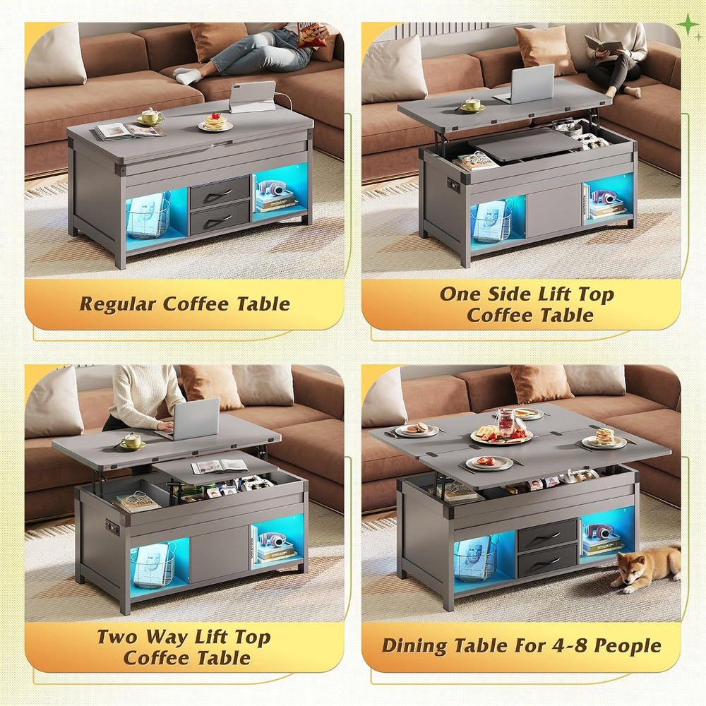 WLIVE 40" Lift Top Coffee Table with Storage, 4 in 1 Coffee Table, Grey