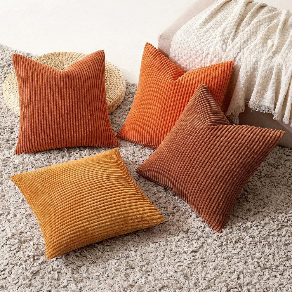 MIULEE Fall Corduroy Decorative Throw Pillow Covers Orange Rust 18x18