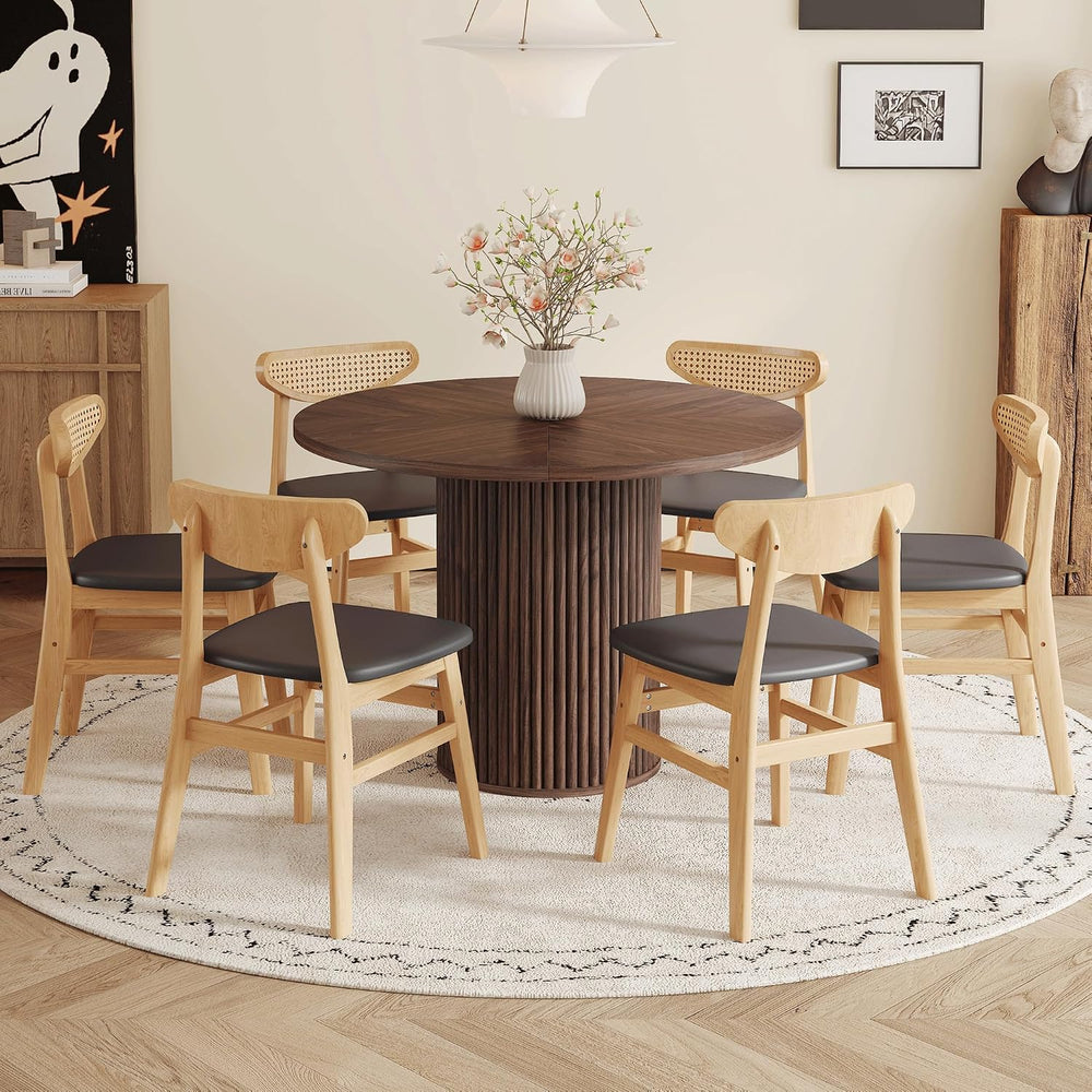 42" Round Dining Table Set for 6, Kitchen Table Chairs Set of 6 with Sto...