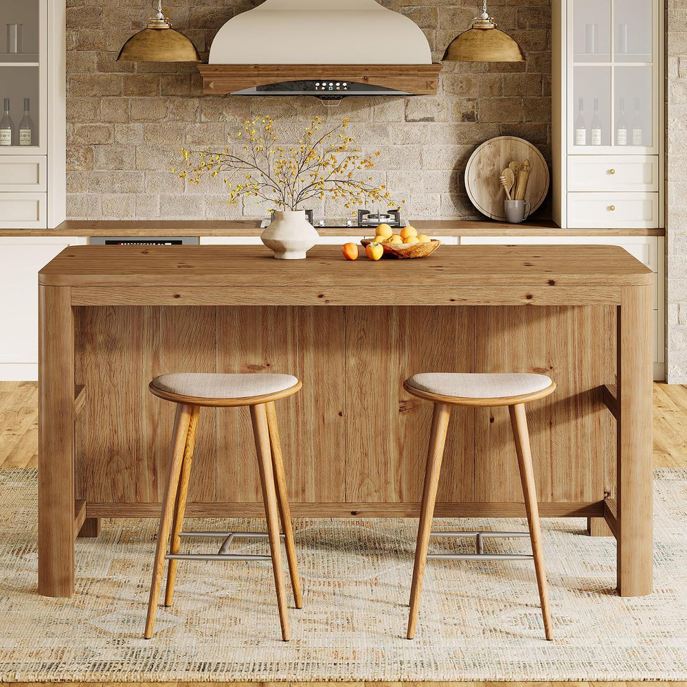 63" Solid Wood Kitchen Island with Storage Shelves, Easy Assembly | Farm...