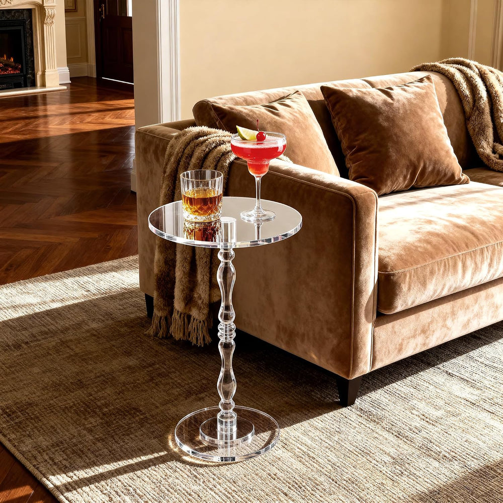 Acrylic Side Table, Classic Roman Column Pedestal End Table for Living Room, ...