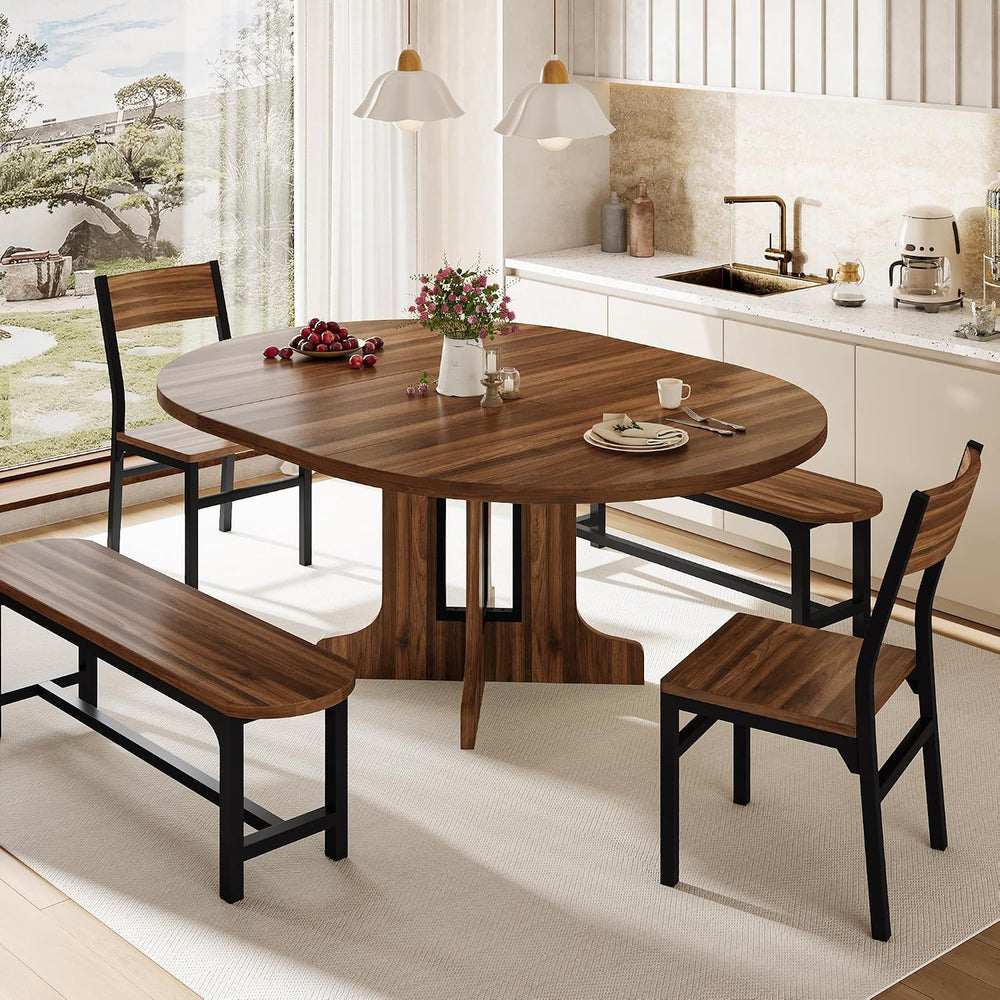 iPormis 5-Piece Round Dining Table Set for 4-6, 59" Extendable Dining Ro...