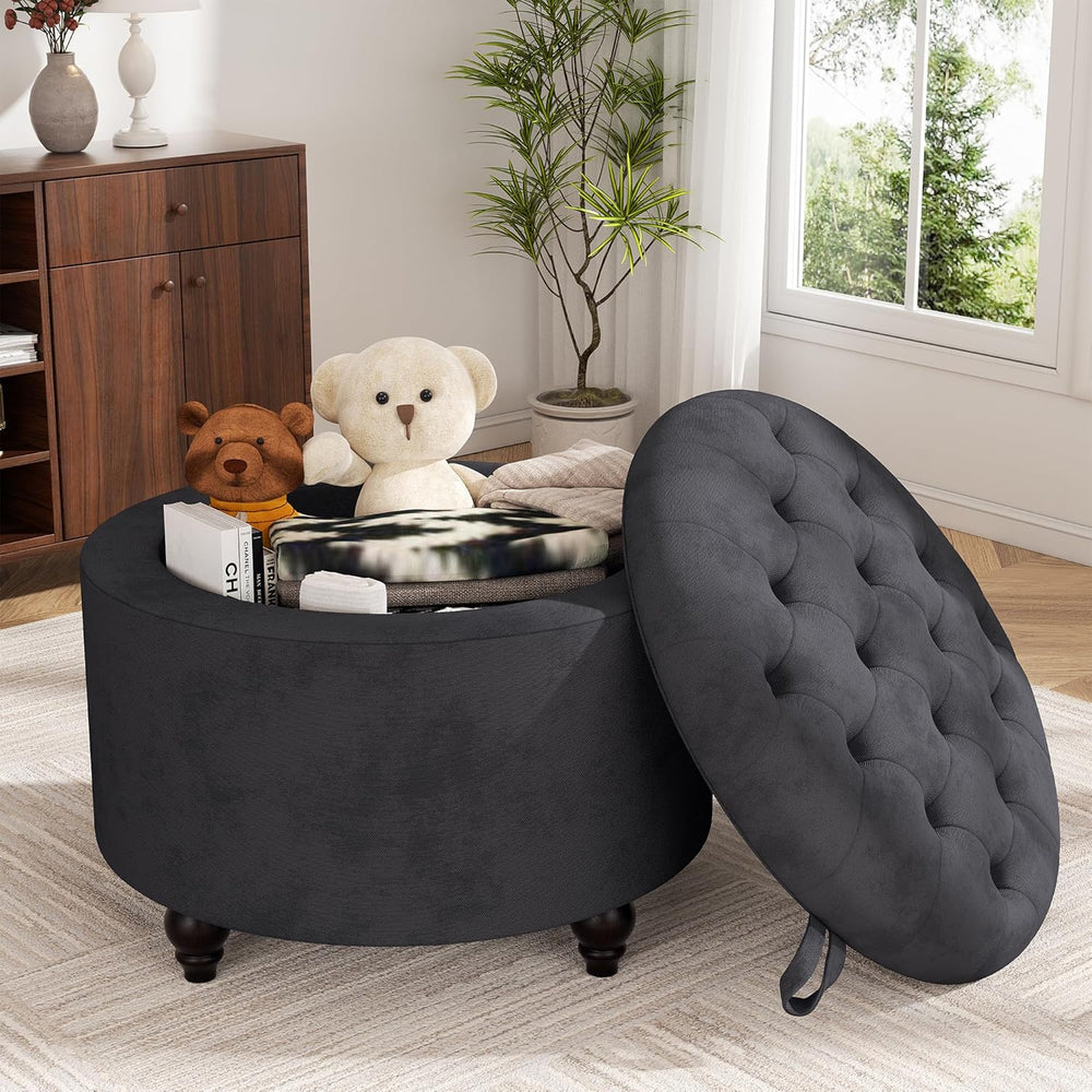 24 Inch Round Storage Ottoman,Modern Tufted Ottomans,Circular Coffee Table wi...
