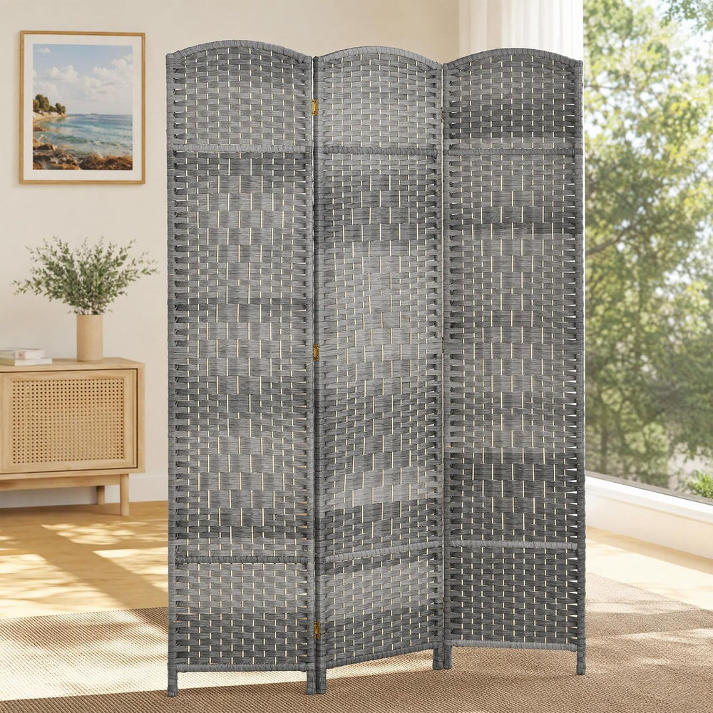 HOMCOM 3 Panel Room Divider 6 Ft Privacy Screen Hand-Woven Mixed Gray