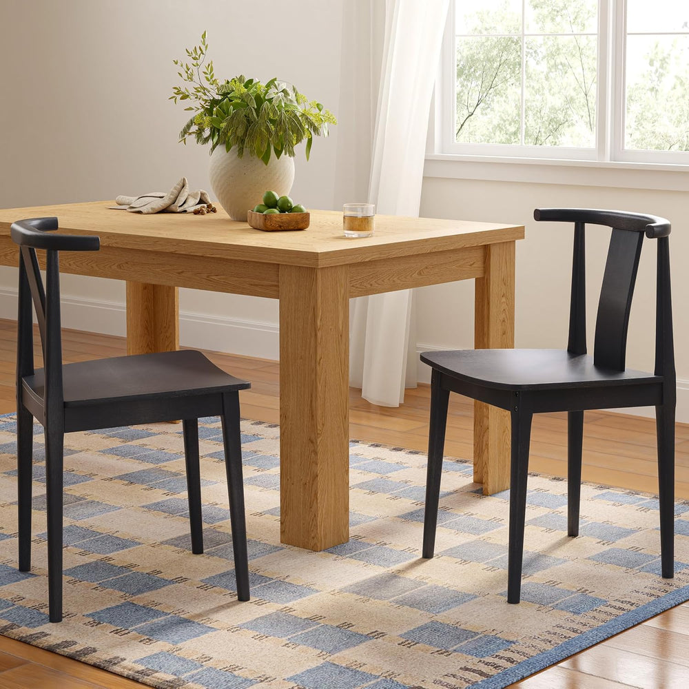EYYTHUNG Wood Dining Chairs Set of 2, Farmhouse Kitchen Chairs with Curved Ba...