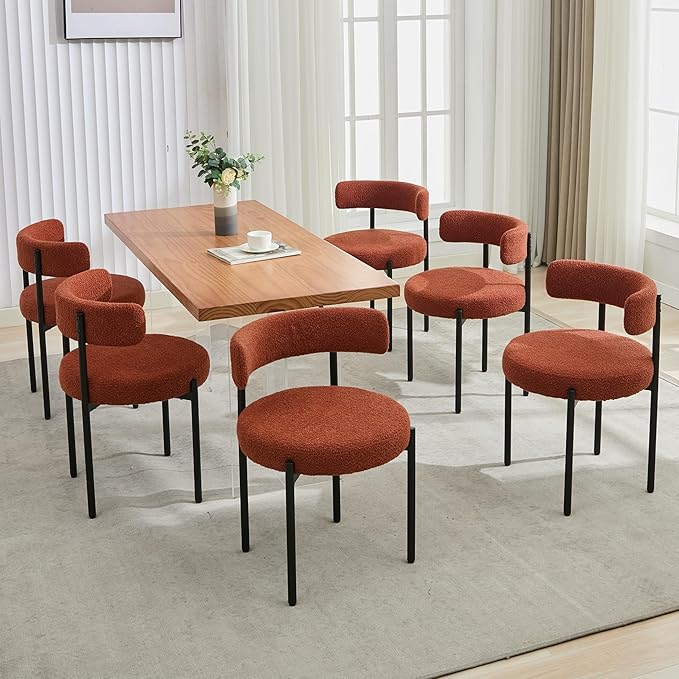 Boucle Dining Chairs Set of 4, Mid Century Modern Dining Room Chairs with Bar...