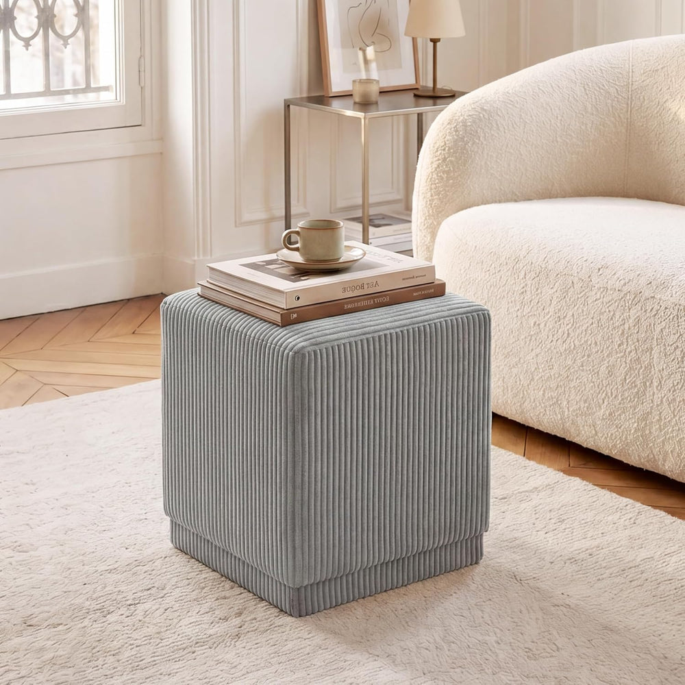 Homebeez Modern Square Ottoman, Vertical Channel Tufted Foot Stool Ottoman, C...