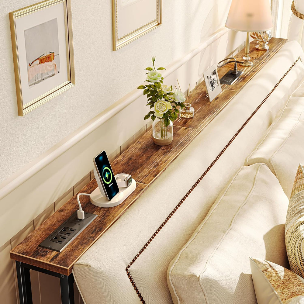 SUPERJARE 79 Inch Sofa Table with 2 Power Outlets and USB-C Ports, 5.9 Inch N...