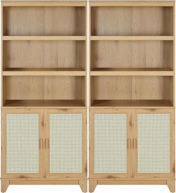 Manhattan Comfort Sheridan Modern Cane Bookcase with Adjustable Open Shelves,...