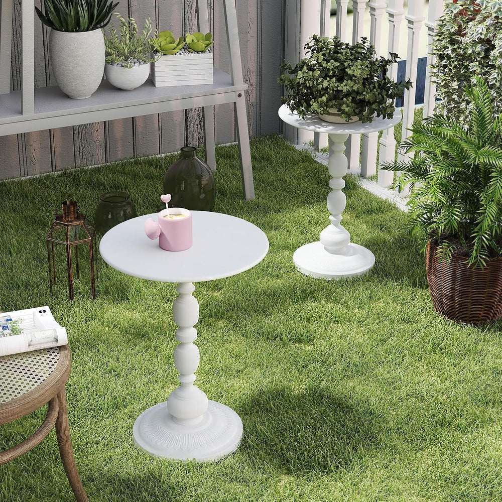 White Side Tables Set of 2 with Metal Pedestal Round End Tables for Small Spa...