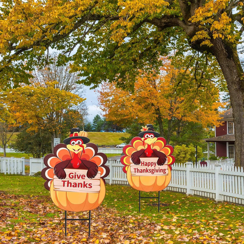 Whaline 2 Pack Fall Thanksgiving Metal Decorative Garden Stake Turkey Pumpkin...