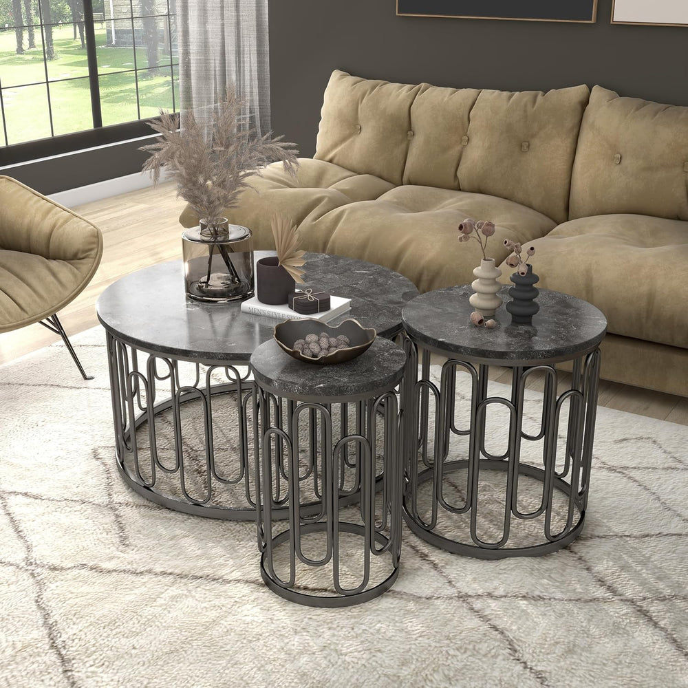 Furniture of America Davis 3-Piece Modern Table Set with Marble Top & Stu...