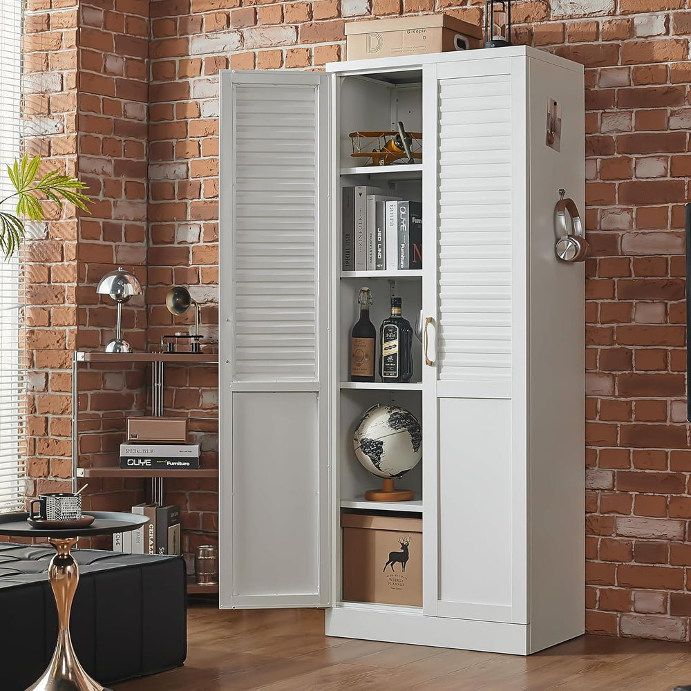 Modern Metal Pantry Cabinet with 4 Adjustable Shelves, Freestanding Steel Sto...